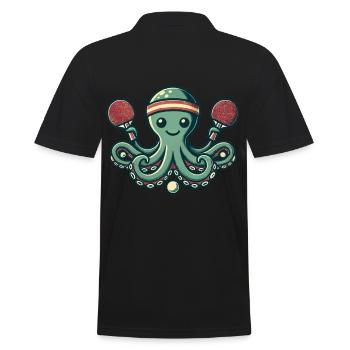 Lustiger Tischtennis Oktopus Cartoon Für Sportfans - Männer Poloshirt - Schwarz - Hinten - Kai (181cm)