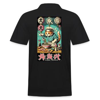 Ramen Chef Cat Kawaii Retro Japan Ukiyo-E - Men's Polo Shirt - black - Back - Kai (181cm)
