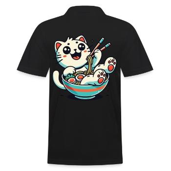Kawaii Ramen Cat Nouilles Japonaises Streetwear - Polo Homme - noir - Dos - Kai (181cm)