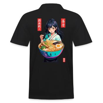 Ramen Ukiyo-E Japanisches Retro Streetwear Kawaii - Männer Poloshirt - Schwarz - Hinten - Kai (181cm)