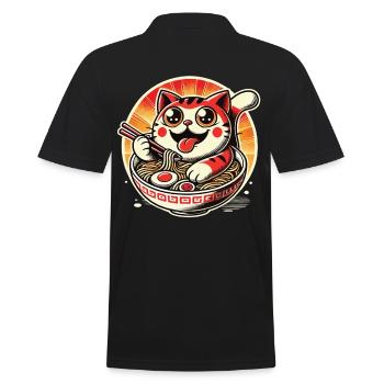 Streetwear Cat Ramen Nudeln Japanische Glück - Männer Poloshirt - Schwarz - Hinten - Kai (181cm)