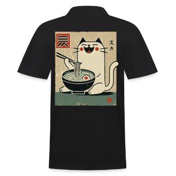 Kawaii Katze Ramen Nudeln Streetwear Ukiyo-E - Männer Poloshirt - Schwarz - Hinten - Kai (181cm)