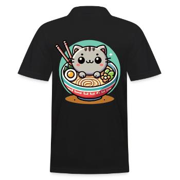 Kawaii Cat Ramen Noodles Streetwear Japonais - Polo Homme - noir - Dos - Kai (181cm)