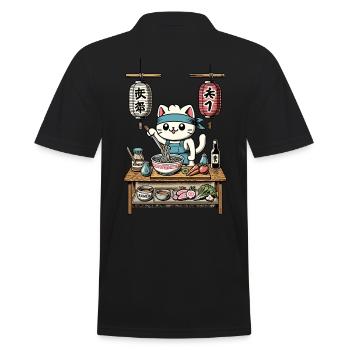 Chats, Ramen, Chef, Ukiyo-E, Kawaii, Rétro, Japon - Polo Homme - noir - Dos - Kai (181cm)