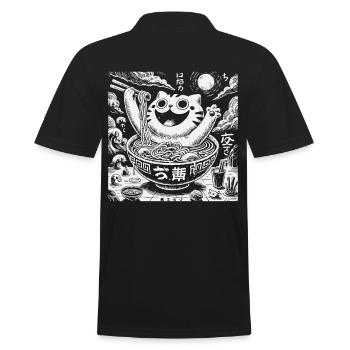 Chat kawaii avec nouilles ramen Nuit japonaise - Polo Homme - noir - Dos - Kai (181cm)