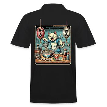 Ramen Noodles Cat Kawaii Retro Ukiyo-E - Men's Polo Shirt - black - Back - Kai (181cm)