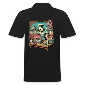 Ramen Nouilles Chat Lover Kawaii Rétro Japon - Polo Homme - noir - Dos - Kai (181cm)