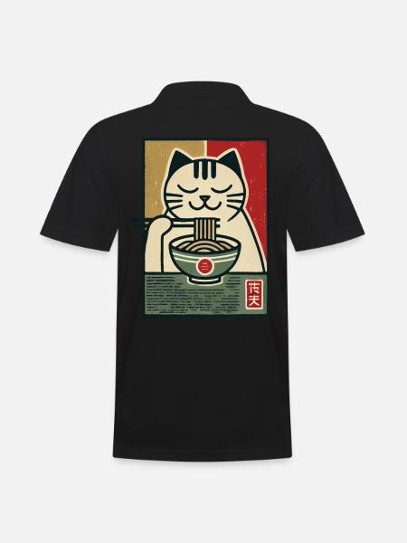 Ramen Nudeln Katzenliebhaber Retro Kawaii Katzen - Männer Poloshirt - Schwarz
