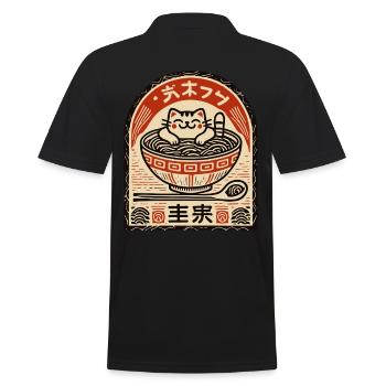 Chat mignon dans l’art streetwear Ramen Ukiyo-e - Polo Homme - noir - Dos - Kai (181cm)