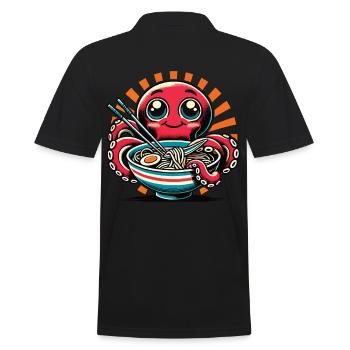 Kawaii Oktopus liebt Ramen Nudeln - Männer Poloshirt - Schwarz - Hinten - Kai (181cm)