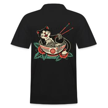 Nouilles Ramen Kawaii Chat Heureux - Polo Homme - noir - Dos - Kai (181cm)