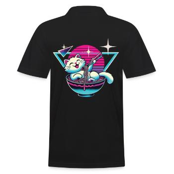 Chat kawaii avec nouilles ramen Japon style synthwave - Polo Homme - noir - Dos - Kai (181cm)