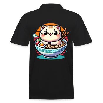 Kawaii Ramen Cat Japanische Nudeln Streetwear - Männer Poloshirt - Schwarz - Hinten - Kai (181cm)