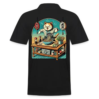 Ramen Nudeln Retro Katze Kawaii Chefkoch Japan - Männer Poloshirt - Schwarz - Hinten - Kai (181cm)