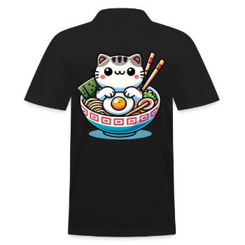 Chat Kawaii en Ramen Bowl Streetwear - Polo Homme - noir - Dos - Kai (181cm)