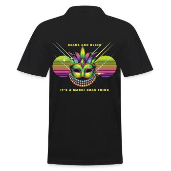 Pearls and Glitter Mardi Gras Mask Fest - Men's Polo Shirt - black - Back - Kai (181cm)