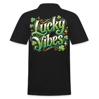 St. Patrick's Day Lucky Vibes Kleeblatt - Männer Poloshirt - Schwarz - Hinten - Kai (181cm)