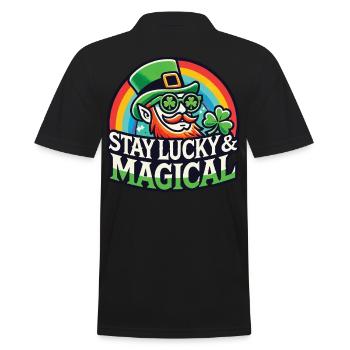 Bleib Glücklich & Magisch Am St. Patrick's Day - Männer Poloshirt - Schwarz - Hinten - Kai (181cm)