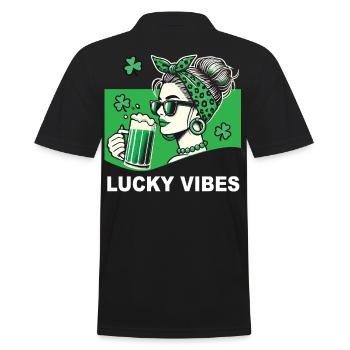 St. Patrick's Day Lucky Vibes Kleeblatt - Männer Poloshirt - Schwarz - Hinten - Kai (181cm)