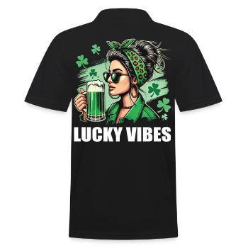 St. Patrick's Day Lucky Vibes Stil - Männer Poloshirt - Schwarz - Hinten - Kai (181cm)