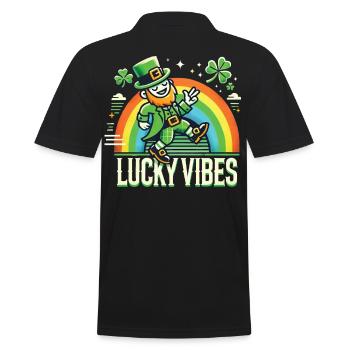 St. Patrick's Day Happy Vibes Rainbow - Men's Polo Shirt - black - Back - Kai (181cm)