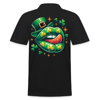 St. Patrick's Day Lustige Klee-Lippen - Männer Poloshirt - Schwarz - Hinten - Kai (181cm)