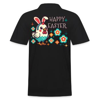 Easter Retro Happy Easter Chicken Flower - Men's Polo Shirt - black - Back - Kai (181cm)