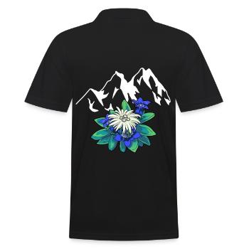 Gebirge Berge Tirol Edelweiss Enzian Natur Wandern - Männer Poloshirt - Schwarz - Hinten - Kai (181cm)