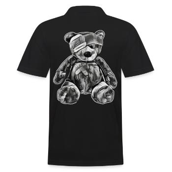 Spielzeug-Teddybär mit Augenklappe - Männer Poloshirt - Schwarz - Hinten - Kai (181cm)