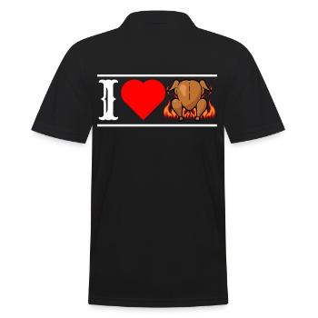 Ich liebe Brathähnchen mit Herz cooles lustiges - Männer Poloshirt - Schwarz - Hinten - Kai (181cm)