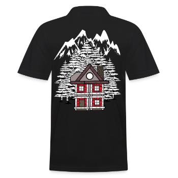 Forest House Hut Winter Fir Trees Romantic - Men's Polo Shirt - black - Back - Kai (181cm)