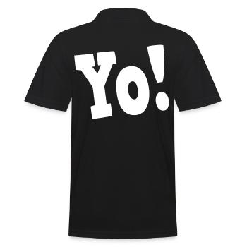 Yo Ausruf in fetter weißer Schrift - Männer Poloshirt - Schwarz - Hinten - Kai (181cm)