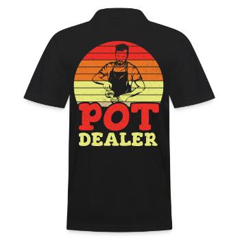 Vintage Pot Dealer Distressed Barista - Men's Polo Shirt - black - Back - Kai (181cm)