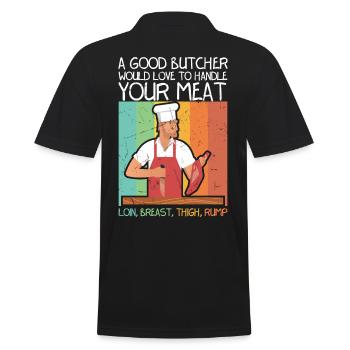 Butchery Always Fresh Meat Vintage Distressed - Men's Polo Shirt - black - Back - Kai (181cm)