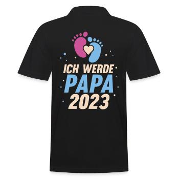 Vater 2023 Schwanger Werdender Papa - Männer Poloshirt - Schwarz - Hinten - Kai (181cm)