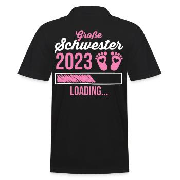Schwester 2023 Schwanger Werdende Schwester - Männer Poloshirt - Schwarz - Hinten - Kai (181cm)