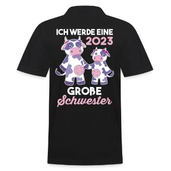 Schwester 2023 Kuh Werdende Schwester - Männer Poloshirt - Schwarz - Hinten - Kai (181cm)