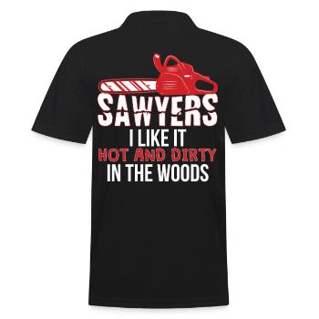 Sawyers Like It Hot And Dirty In The Woods - Men's Polo Shirt - black - Back - Kai (181cm)