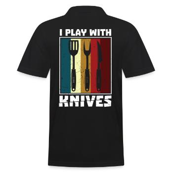 I Play With Knives Vintage Distressed BBQ - Men's Polo Shirt - black - Back - Kai (181cm)