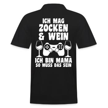 Mutter Gamer Zocken Wein Mama - Männer Poloshirt - Schwarz - Hinten - Kai (181cm)