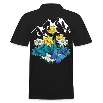 Austria Tyrol Spring Nature Alm Gentian Flowers - Men's Polo Shirt - black - Back - Kai (181cm)