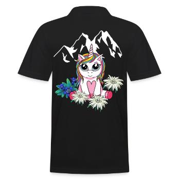Alpen Einhorn Kinder Tirol Gebirge Gipfel Blumen - Männer Poloshirt - Schwarz - Hinten - Kai (181cm)