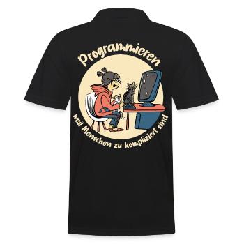 Programmieren weil Menschen zu kompliziert sind - Männer Poloshirt - Schwarz - Hinten - Kai (181cm)
