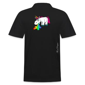 Cute unicorn pukes colorful rainbow - Men's Polo Shirt - black - Back - Kai (181cm)