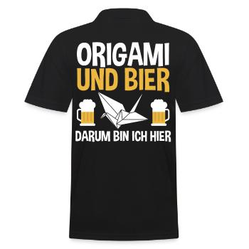 Origami und Bier darum bin ich hier - Männer Poloshirt - Schwarz - Hinten - Kai (181cm)