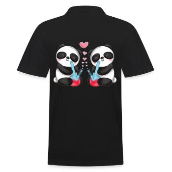 Verliebte Panda Bären rauchen Bong niedliches - Männer Poloshirt - Schwarz - Hinten - Kai (181cm)