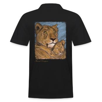 Lion Mother Lioness Lioness with Child Lion Cub Vintage Art - Men's Polo Shirt - black - Back - Kai (181cm)