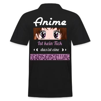Anime ist kein Tick ist eine Lebenseinstellung - Männer Poloshirt - Schwarz - Hinten - Kai (181cm)