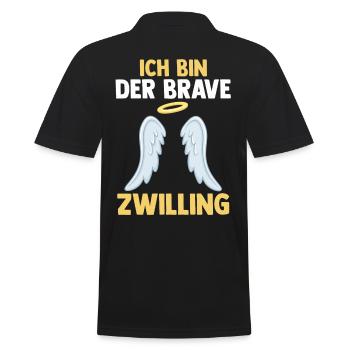 Zwillingsgeschwister Braver Zwilling Zwillinge - Männer Poloshirt - Schwarz - Hinten - Kai (181cm)