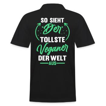 Fleischlos Vegan Pflanzlich Veganer - Männer Poloshirt - Schwarz - Hinten - Kai (181cm)